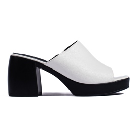 Goodin Chanclas de mujer blancas con tacón blanco