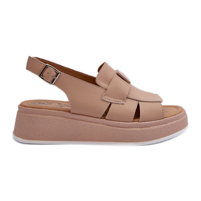Sandalias mujer de piel con plataforma y cuña beige oscuro Vivitellia