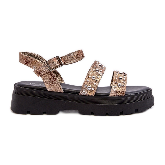 Sandalias Mujer Decoradas Piel Ecológica Dorado-Beige Arcida