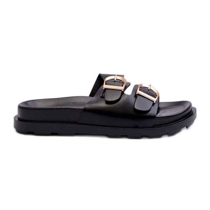 Chanclas Mujer Piel Ecológica Con Hebillas Negro Valmira