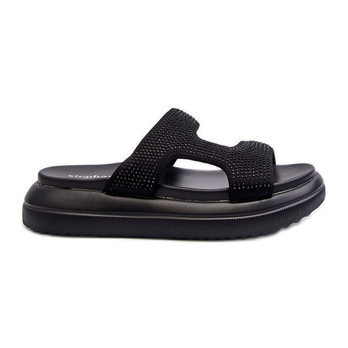 Chanclas decoradas de mujer Jestella negra con plataforma negro