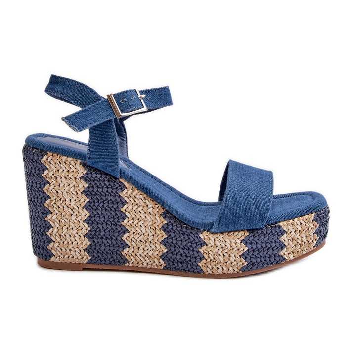 Sandalias cuña mujer denim con trenza azul Reviala