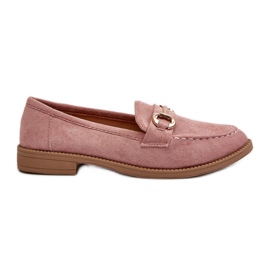 Mocasines de mujer con tacón plano y decoración de aviola rosa rosado