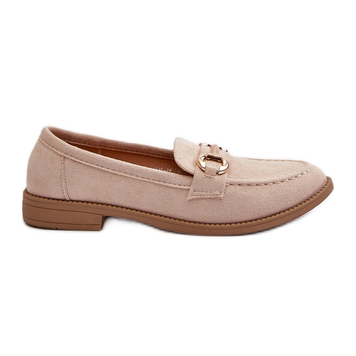 Mocasines de mujer con tacón plano y decoración aviola beige