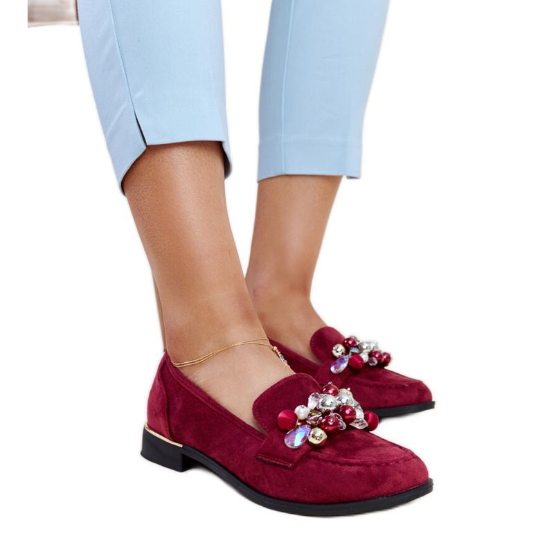 Mocasines burdeos con adornos Dahera rojo Mocasines burdeos con adornos Dahera rojo