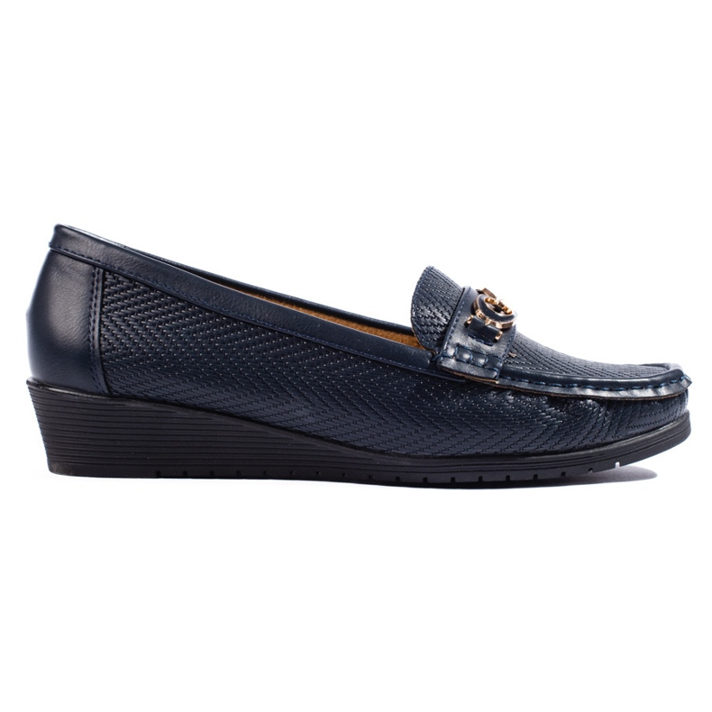 Mocasines de mujer en color azul marino con cuña baja.