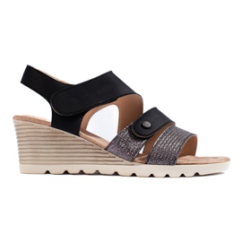 Sandalias cuña mujer velcro negro