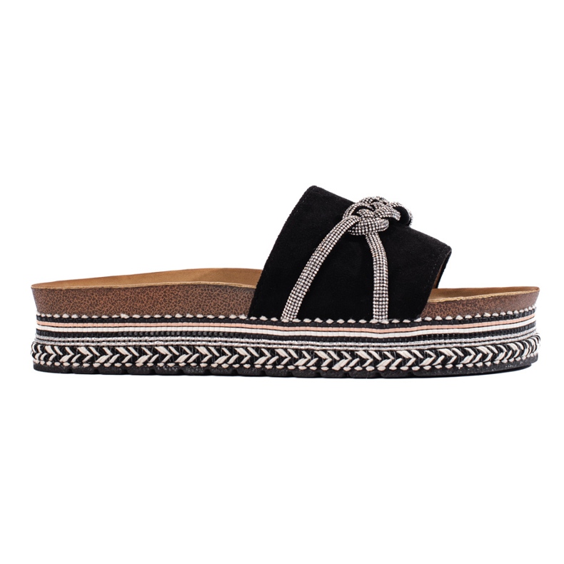 Chanclas de mujer negras con decoración. negro
