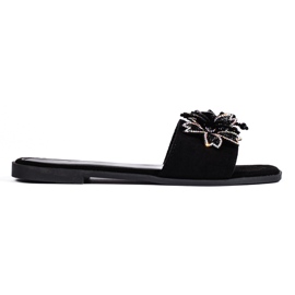 Chanclas de mujer negras con decoración. negro