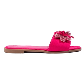 Chanclas de mujer fucsia con adorno rosa