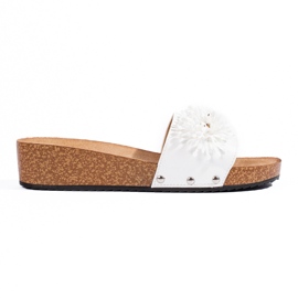 Pantuflas de mujer de ante con flores, blanco