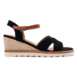 Sandalias cuña mujer negras negro