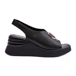 Sandalias Mujer Piel Cuña Con Adorno Negro Salvania Sandalias Mujer Piel Cuña Con Adorno Negro Salvania