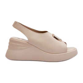 Sandalias Mujer Piel Cuña Con Adorno Beige Salvania