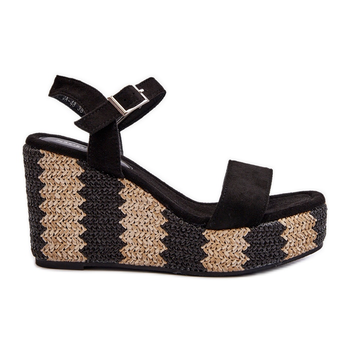 Sandalias De Mujer Con Cuña Y Trenza, Negro Reviala