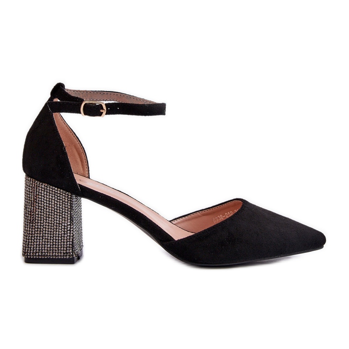 Salón confeccionado en ante ecológico con tacón decorado, negro Anlitela Salón confeccionado en ante ecológico con tacón decorado, negro Anlitela