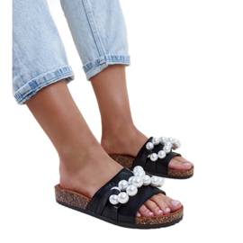 Chanclas negras con suela de corcho con cuentas Zlatna negro Chanclas negras con suela de corcho con cuentas Zlatna negro