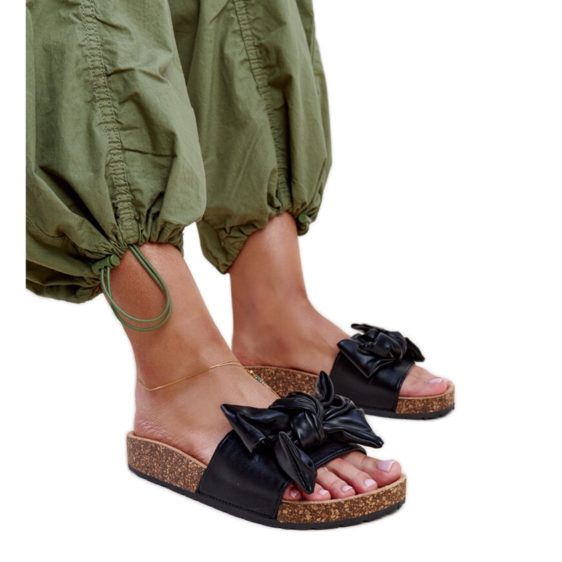 Chanclas negras con suela de corcho y lazo de Petresa negro
