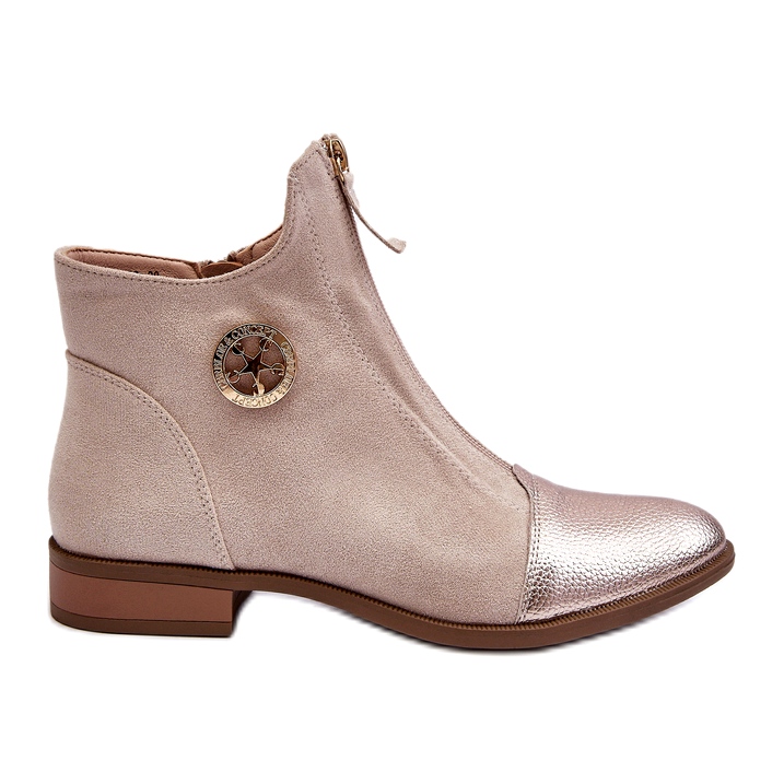Jezzi Botas Planas de Mujer con Cremallera, Beige Loratie Jezzi Botas Planas de Mujer con Cremallera, Beige Loratie
