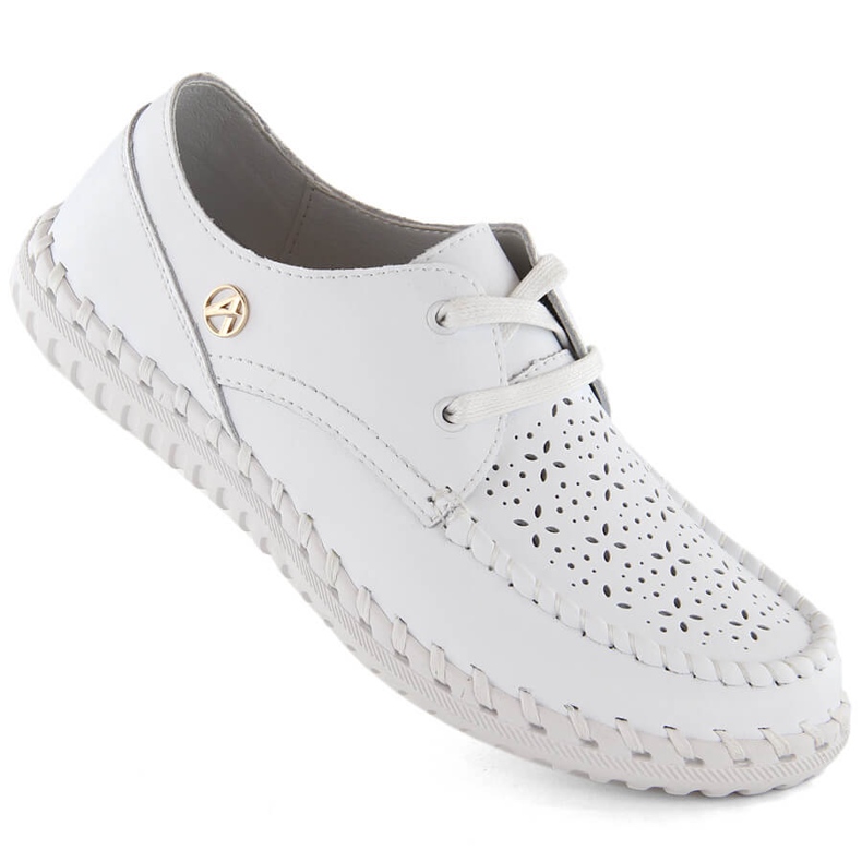 Zapatos mujer piel, mocasines con cordones, blanco Artiker 54C-1520