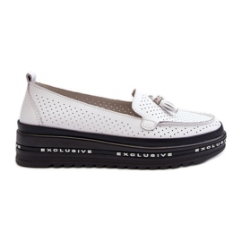 Mocasines Mujer Piel Con Plataforma, Blanco Assetnima