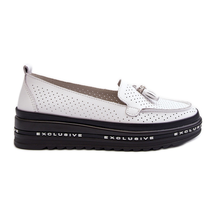 Mocasines Mujer Piel Con Plataforma, Blanco Assetnima