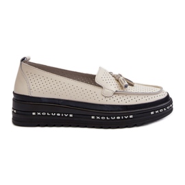 Mocasines Mujer Piel con Plataforma Beige Assetnima