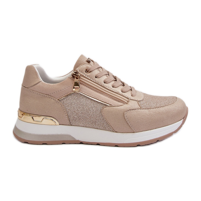 Zapatillas Mujer Con Glitter y Cremallera INBLU IN000365 Beige