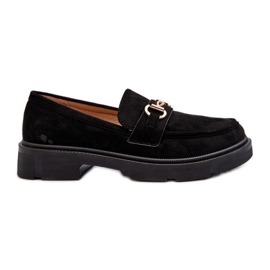 Mocasines De Mujer De Ante Ecológico Con Adorno Dorado, Lighas Negros