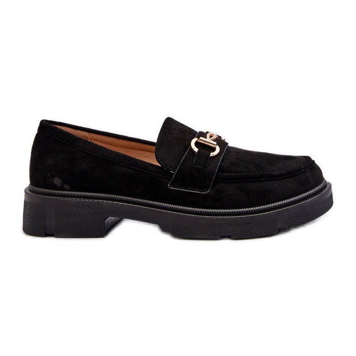 Mocasines De Mujer De Ante Ecológico Con Adorno Dorado, Lighas Negros