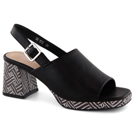 Sandalias de mujer con tacón decorativo, negro Sergio Leone SK572