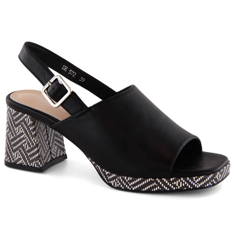 Sandalias de mujer con tacón decorativo, negro Sergio Leone SK572