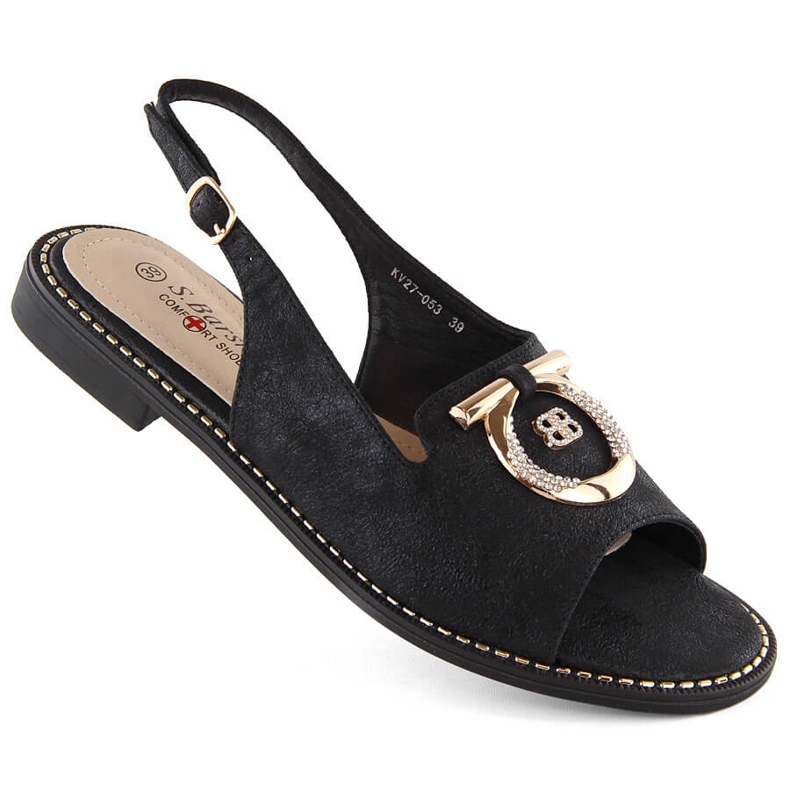 Sandalias de mujer cómodas con adorno, negro S.Barski 053