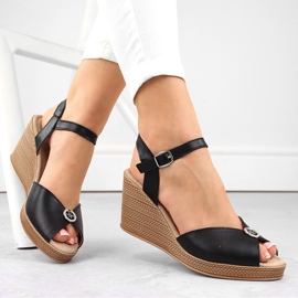 Sandalias cuña mujer piel negra con decoración Filippo DS6026 negro