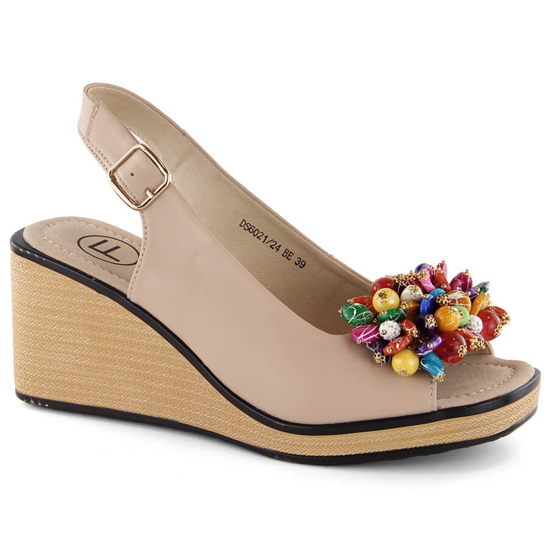 Sandalias cuña de piel beige con abalorios de colores Filippo DS6021 Sandalias cuña de piel beige con abalorios de colores Filippo DS6021