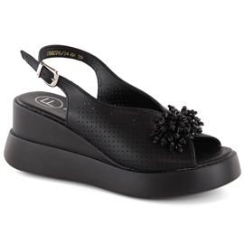 Sandalias cuña de mujer de piel negra con abalorios Filippo DS6076 negro