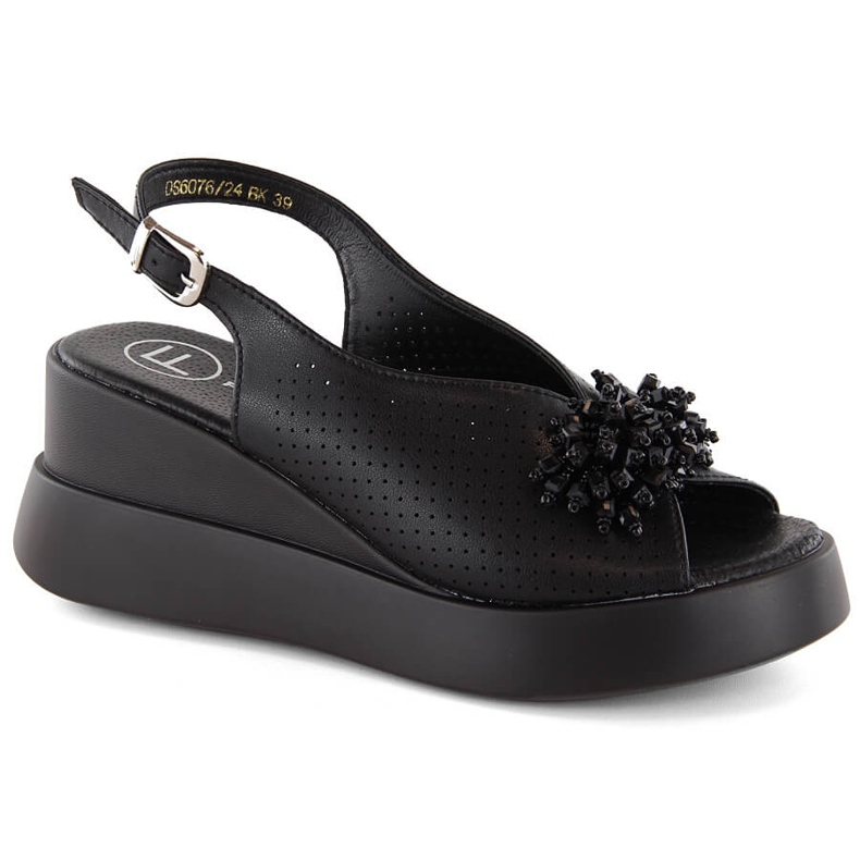 Sandalias cuña de mujer de piel negra con abalorios Filippo DS6076 negro Sandalias cuña de mujer de piel negra con abalorios Filippo DS6076 negro