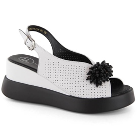 Sandalias cuña mujer en piel con abalorios, blanco Filippo DS6076