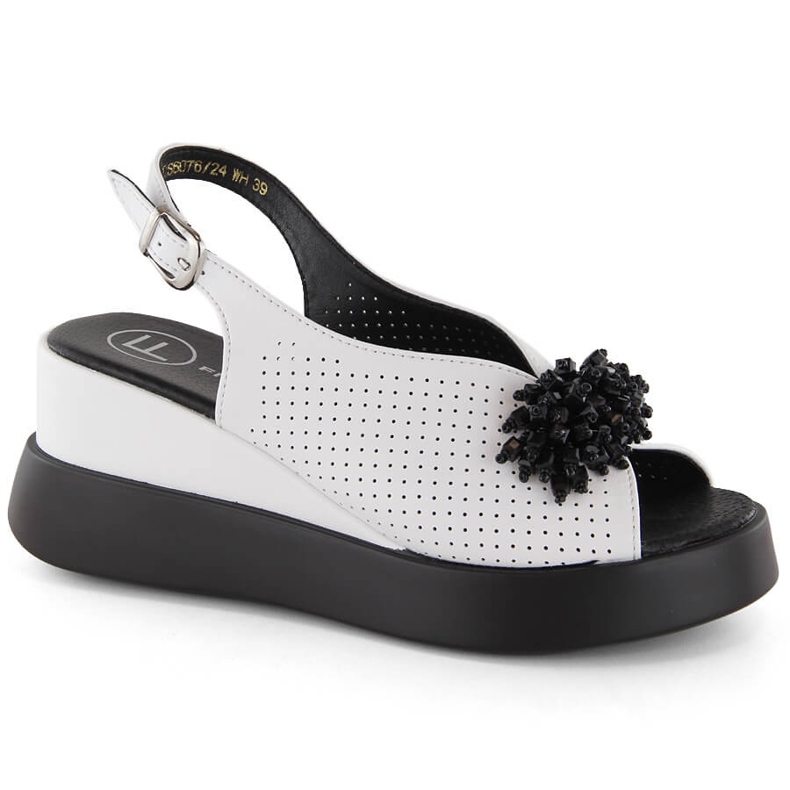 Sandalias cuña mujer en piel con abalorios, blanco Filippo DS6076