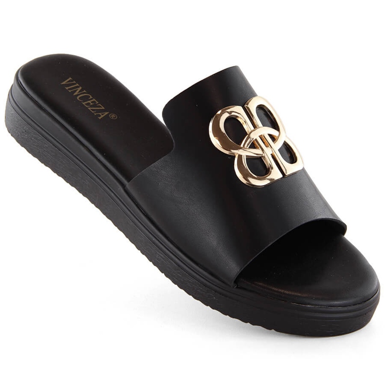 Chanclas de mujer negras con adorno, Vinceza 73501 negro Chanclas de mujer negras con adorno, Vinceza 73501 negro