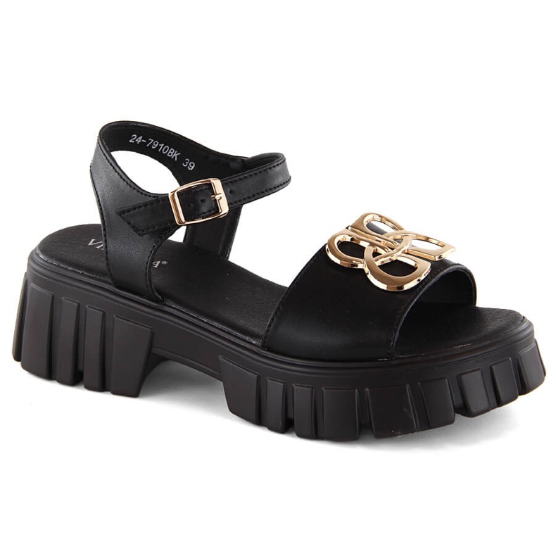 Sandalias mujer piel tacón y plataforma negro Vinceza 7910