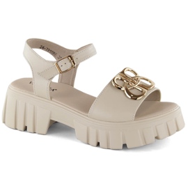 Sandalias mujer piel beige con tacón y plataforma Vinceza 7910