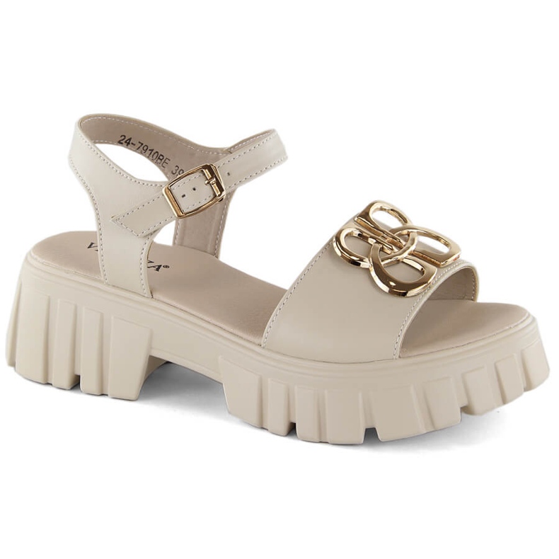 Sandalias mujer piel beige con tacón y plataforma Vinceza 7910