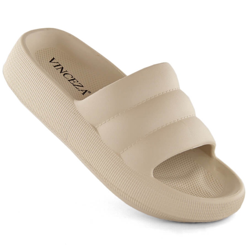 Zapatillas de casa acolchadas con plataforma para mujer, beige Vinceza 75204