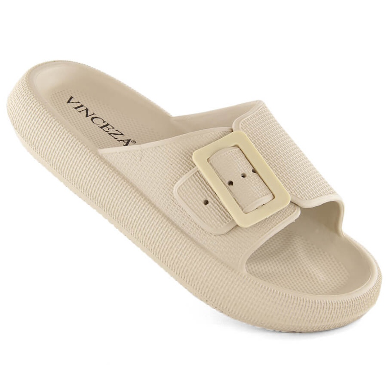 Chanclas de mujer beige con hebilla, Vinceza 75207