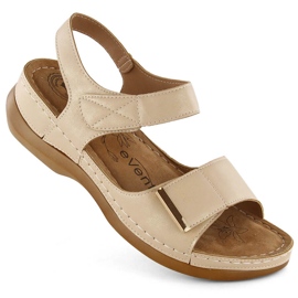 Sandalias cómodas de mujer con velcro, beige eVento 0146