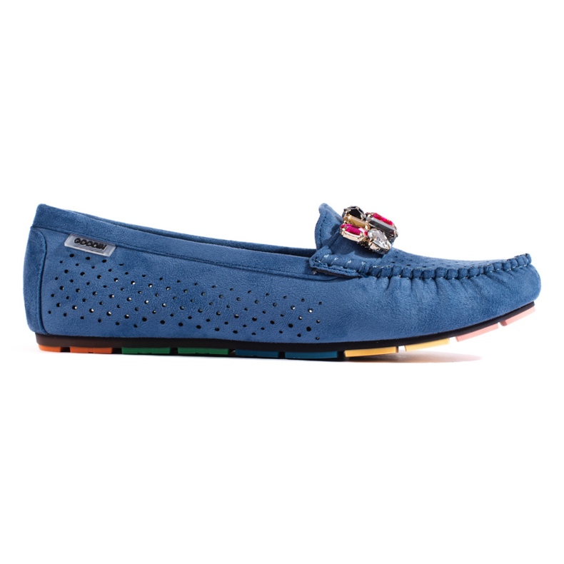 Goodin Mocasines de mujer azules calados con cristales