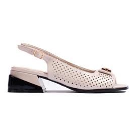 Goodin Sandalias mujer tacón bajo calado beige