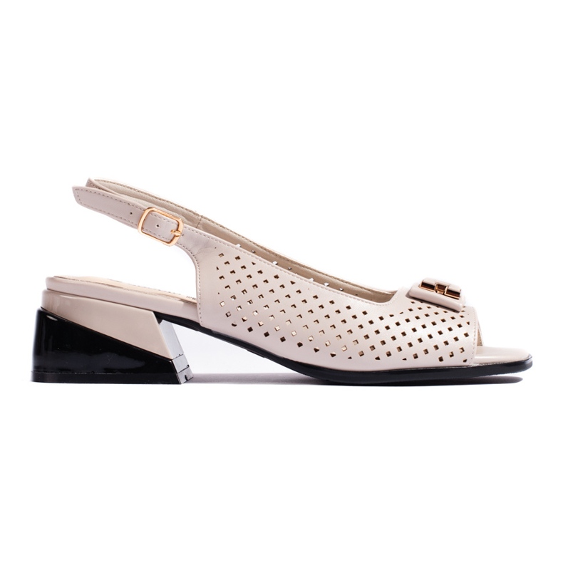 Goodin Sandalias mujer tacón bajo calado beige