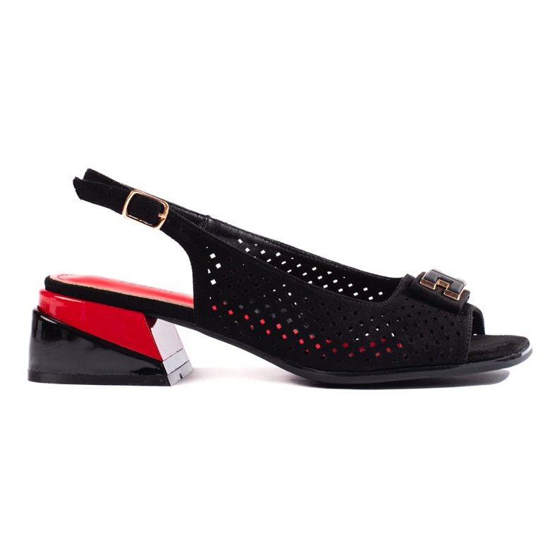 Goodin Sandalias mujer tacón bajo calado negro